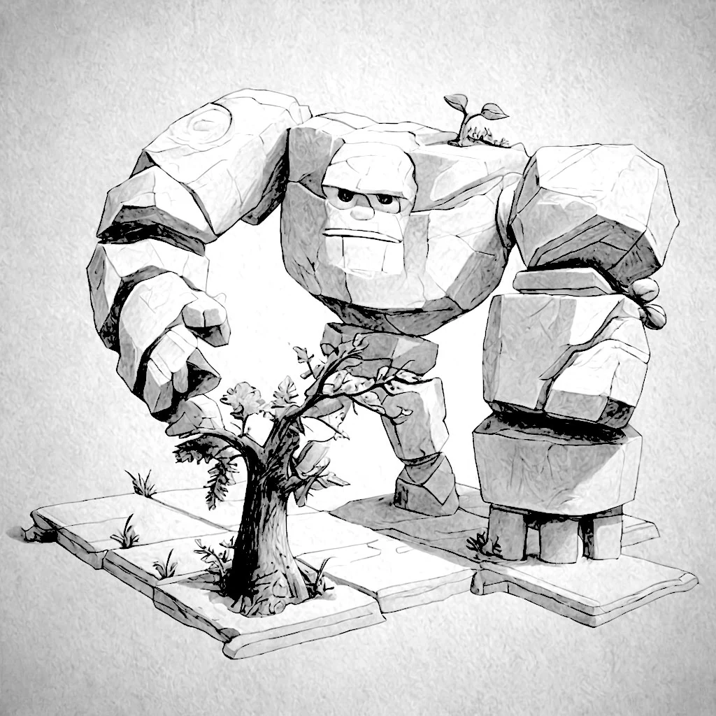 Rock golem character sketch